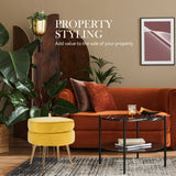 darrahopens Furniture > Living Room La Bella Yellow Round Ottoman Foot Stool Velvet Fabric Metal Leg