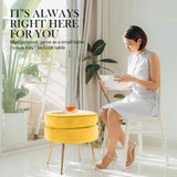 darrahopens Furniture > Living Room La Bella Yellow Round Ottoman Foot Stool Velvet Fabric Metal Leg