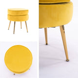 darrahopens Furniture > Living Room La Bella Yellow Round Ottoman Foot Stool Velvet Fabric Metal Leg