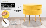 darrahopens Furniture > Living Room La Bella Yellow Round Ottoman Foot Stool Velvet Fabric Metal Leg