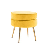darrahopens Furniture > Living Room La Bella Yellow Round Ottoman Foot Stool Velvet Fabric Metal Leg