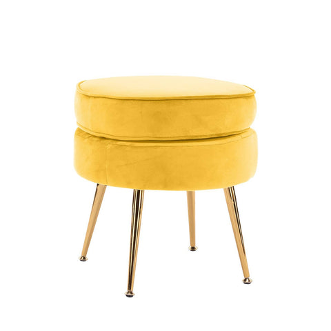 darrahopens Furniture > Living Room La Bella Yellow Round Ottoman Foot Stool Velvet Fabric Metal Leg