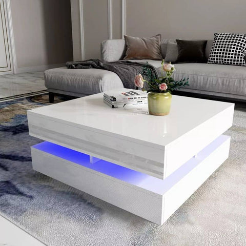 Darrahopens Furniture > Living Room Modern Large High Gloss Coffee Table With LED Lights White