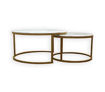 Darrahopens Furniture > Living Room Nesting Style Coffee Table - White on Champagne Gold - 80cm/60cm
