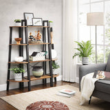 darrahopens Furniture > Living Room Rustic brown and black steel Metal Frame 4 Tier bookshelf