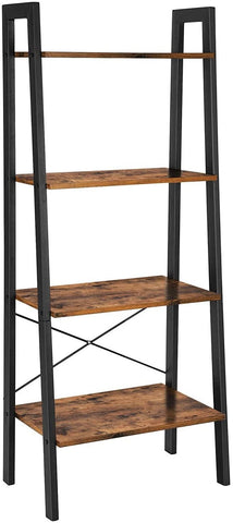darrahopens Furniture > Living Room Rustic brown and black steel Metal Frame 4 Tier bookshelf