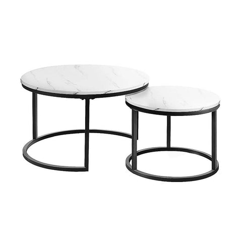 Darrahopens Furniture > Living Room Set of 2 Coffee Table Round Marble Nesting Side End Table Furniture