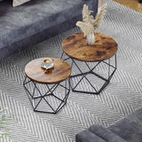 darrahopens Furniture > Living Room Set of 2 Side Tables Robust Steel Frame Rustic Brown and Black