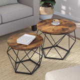 darrahopens Furniture > Living Room Set of 2 Side Tables Robust Steel Frame Rustic Brown and Black
