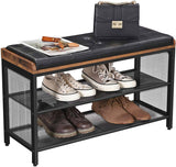 darrahopens Furniture > Living Room Shoe Bench with Mesh Shelf and Faux Leather Vintage Brown Black 80 x 30 x 48 cm