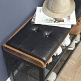 darrahopens Furniture > Living Room Shoe Bench with Mesh Shelf and Faux Leather Vintage Brown Black 80 x 30 x 48 cm