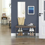 darrahopens Furniture > Living Room Shoe Bench with Mesh Shelf and Faux Leather Vintage Brown Black 80 x 30 x 48 cm