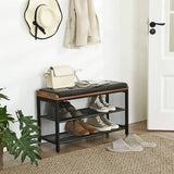 darrahopens Furniture > Living Room Shoe Bench with Mesh Shelf and Faux Leather Vintage Brown Black 80 x 30 x 48 cm