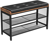 darrahopens Furniture > Living Room Shoe Bench with Mesh Shelf and Faux Leather Vintage Brown Black 80 x 30 x 48 cm
