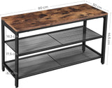 darrahopens Furniture > Living Room Shoe Rack with 2 Mesh Shelves, Rustic Brown and Black