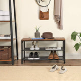 darrahopens Furniture > Living Room Shoe Rack with 2 Mesh Shelves, Rustic Brown and Black