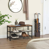 darrahopens Furniture > Living Room Shoe Rack with 2 Mesh Shelves, Rustic Brown and Black