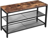 darrahopens Furniture > Living Room Shoe Rack with 2 Mesh Shelves, Rustic Brown and Black