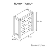 darrahopens Furniture > Living Room Tallboy with 4 Storage Drawers Solid Wooden Assembled in Oak Colour