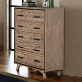darrahopens Furniture > Living Room Tallboy with 5 Storage Drawers Solid Acacia Wooden Frame in Silver Brush Colour