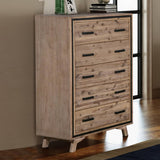 darrahopens Furniture > Living Room Tallboy with 5 Storage Drawers Solid Acacia Wooden Frame in Silver Brush Colour