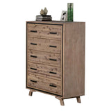 darrahopens Furniture > Living Room Tallboy with 5 Storage Drawers Solid Acacia Wooden Frame in Silver Brush Colour