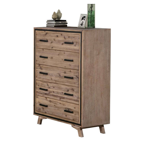 darrahopens Furniture > Living Room Tallboy with 5 Storage Drawers Solid Acacia Wooden Frame in Silver Brush Colour