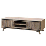 darrahopens Furniture > Living Room TV Cabinet with 2 Storage Drawers Cabinet Solid Acacia Wooden Entertainment Unit in Sliver Bruch Colour