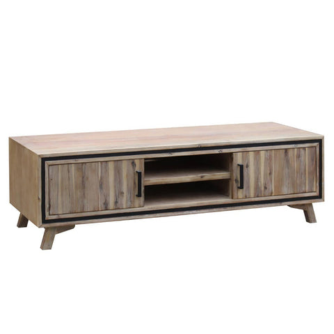 darrahopens Furniture > Living Room TV Cabinet with 2 Storage Drawers Cabinet Solid Acacia Wooden Entertainment Unit in Sliver Bruch Colour