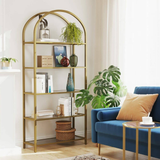 darrahopens Furniture > Living Room VASAGLE Bookshelf 5 Tier Tempered Glass with Gold Metal Frame LGT050A01