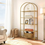 darrahopens Furniture > Living Room VASAGLE Bookshelf 5 Tier Tempered Glass with Gold Metal Frame LGT050A01
