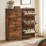 darrahopens Furniture > Living Room VASAGLE Shoe Cabinet 3 Tier Rustic Brown and Black LBC030X01