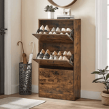 darrahopens Furniture > Living Room VASAGLE Shoe Cabinet 3 Tier Rustic Brown and Black LBC030X01