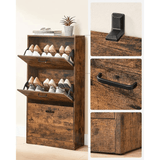 darrahopens Furniture > Living Room VASAGLE Shoe Cabinet 3 Tier Rustic Brown and Black LBC030X01