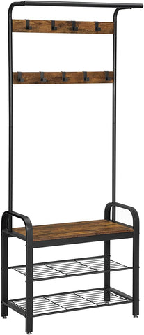darrahopens Furniture > Living Room Vintage Coat Rack Shoe Bench, Wood Look Accent Furniture and Metal Frame