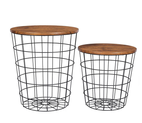 Darrahopens Furniture > Living Room Vintage Round Coffee Tables Set of 2 Side Tables Robust Steel Frame for Living Room Bedroom Rustic Brown and Black