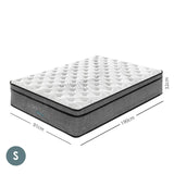 darrahopens Furniture > Mattresses Luxopedic Pocket Spring Mattress 5 Zone 32CM Euro Top Memory Foam Medium Firm - Single - White  Grey