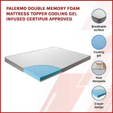 darrahopens Furniture > Mattresses Palermo Double Memory Foam Mattress Topper Cooling Gel Infused CertiPUR Approved
