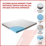 darrahopens Furniture > Mattresses Palermo Queen Memory Foam Mattress Topper Cooling Gel Infused CertiPUR Approved