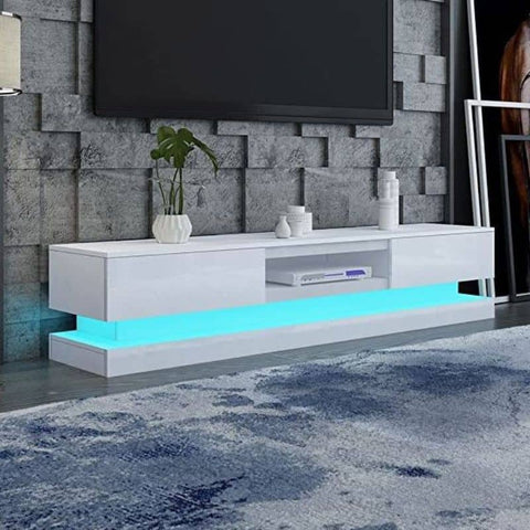 Darrahopens Furniture Modern High Gloss LED RGB TV Entertainment Unit with Storage 220cm - Black