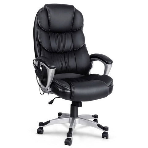 darrahopens Furniture > Office 8 Point PU Leather Reclining Massage Chair - Black