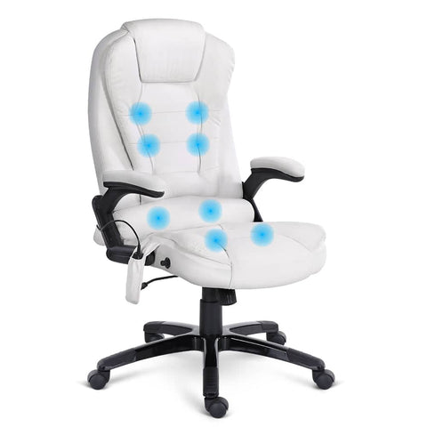 darrahopens Furniture > Office 8 Point PU Leather Reclining Massage Chair - White