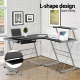 darrahopens Furniture > Office Artiss Corner Metal Pull Out Table Desk - Black