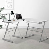 darrahopens Furniture > Office Artiss Corner Metal Pull Out Table Desk - White