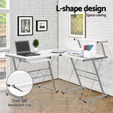 darrahopens Furniture > Office Artiss Corner Metal Pull Out Table Desk - White