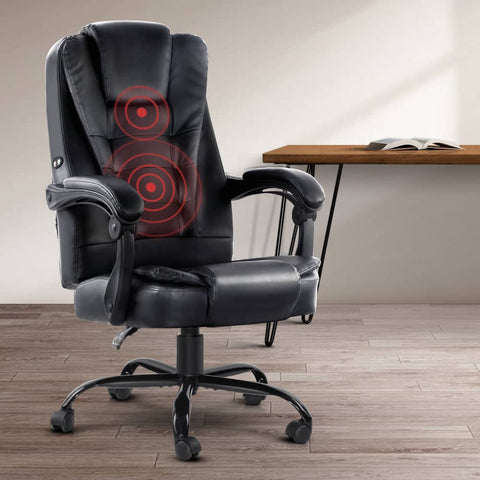 darrahopens Furniture > Office Artiss Electric Massage Office Chairs PU Leather Recliner Computer Gaming Seat Black
