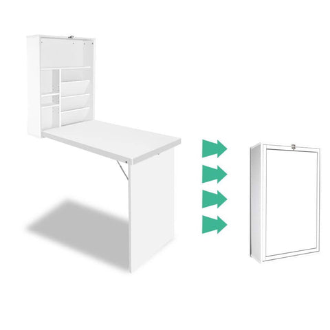 darrahopens Furniture > Office Artiss Foldable Desk with Bookshelf - White