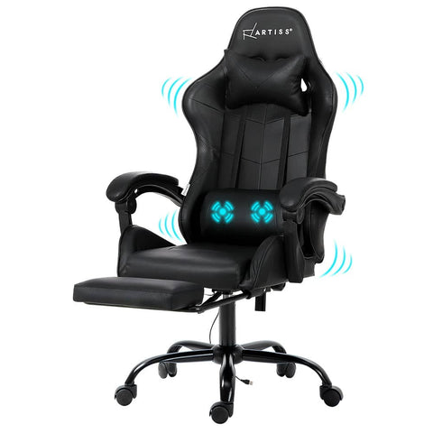 Darrahopens Furniture > Office Artiss Gaming Chairs Massage Racing Recliner Leather Office Chair Footrest Black