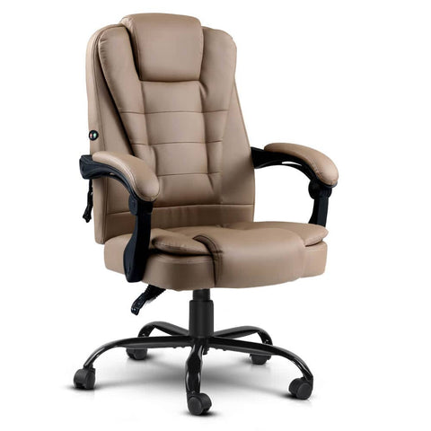 darrahopens Furniture > Office Artiss Massage Office Chair PU Leather Recliner Computer Gaming Chairs Espresso
