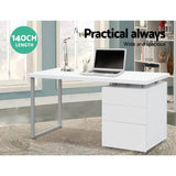 darrahopens Furniture > Office Artiss Metal Desk with 3 Drawers - White